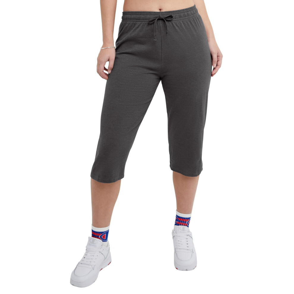 Champion  Lightweight Lounge Cropped Pants  Jersey Knit Capri for Women  18""  Granite Heather  X-Large