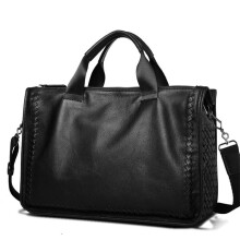 Business Single Shoulder Men's Bag Leather Briefcase for Laptops, Woven Crossbody Design, Handheld Computer Bag