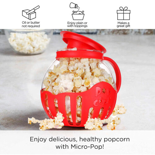 2.13L Red Glass Microwave Popcorn Maker with Handle, Wide Mouth 2