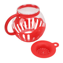 2.13L Red Glass Microwave Popcorn Maker with Handle, Wide Mouth
