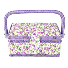 Sewing Basket Portable Fabric Craft Organizer Flower Printed Thread Needle Storage Box for Easy Access and Organization