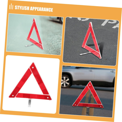 2pcs Foldable Emergency Roadside Safety Triangles, Reflective Night Visibility, Plastic Vehicle Warning Signs, Quick Setup 1