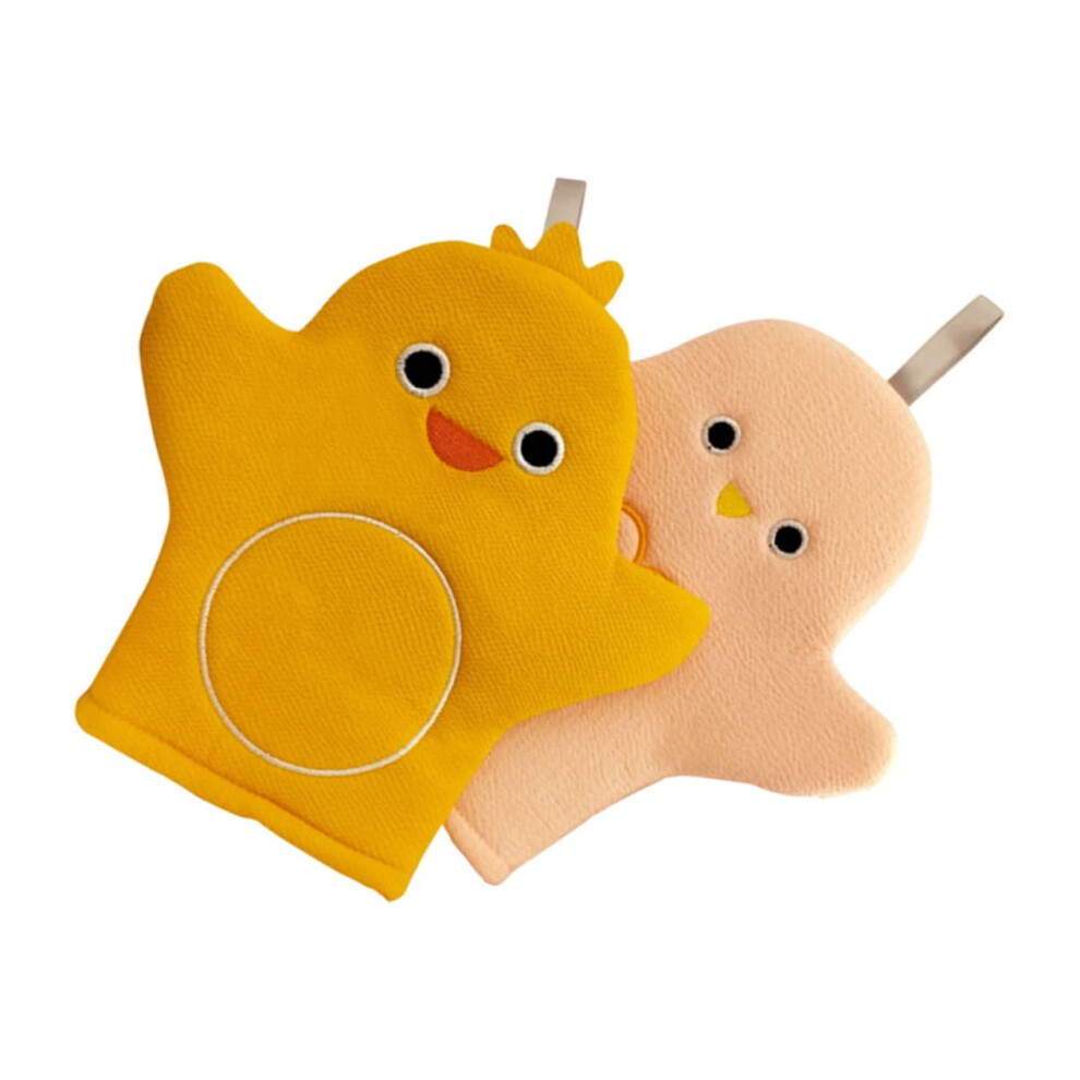 Cartoon Animal Bath Gloves for Newborns and Adults, 2-Piece Skidproof Fibre Wash Mitts for Gentle Cleansing