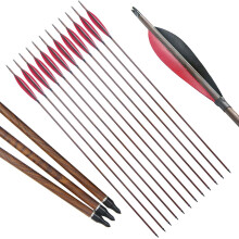 30" Carbon Fiber Archery Arrows Spine 500 with Wood Grain Finish, 5" Turkey Feathers & Replaceable Broadheads for Hunting Practice