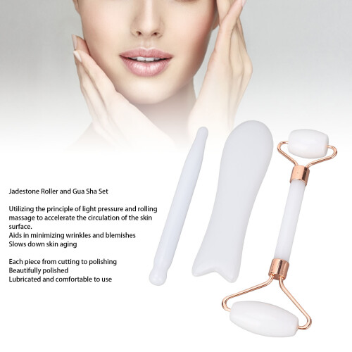 Jadestone Roller Massage Gua Sha Set Weiß 2