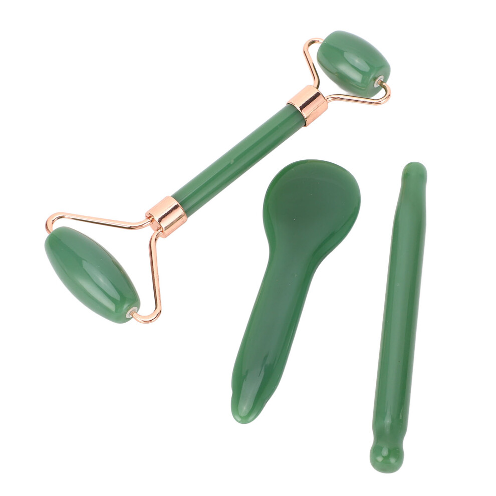 Green Jadestone Double Head Gua Sha Roller Facial Massage Tool Set