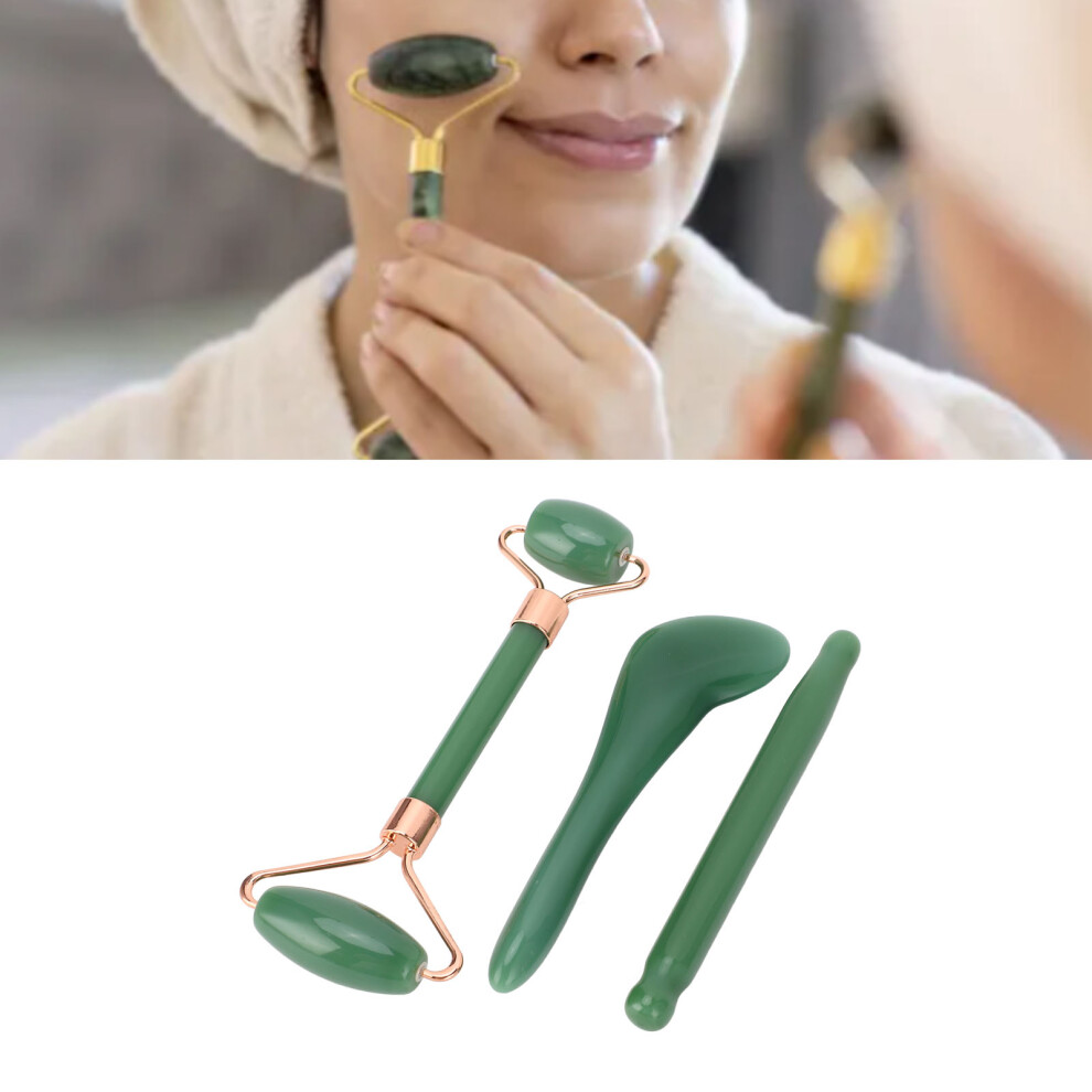 Green Jadestone Dual Head Face Roller Set For Wrinkles & Puffiness