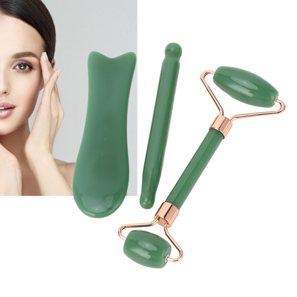 Green Jadestone Roller Massage Gua Sha Set, Double Heads