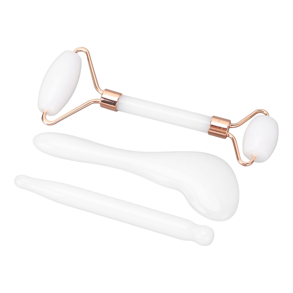 White Jadestone Dual Head Face Roller Set For Wrinkles & Puffiness,