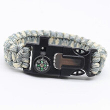 Military Camouflage Multifunctional Outdoor Survival Flint Fire Whistle Compass Rescue Bracelet