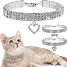 3pcs Puppy Cat Crystal,bling Rhinestone Pet Collars Dog Collars