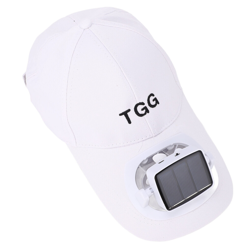 White Uv Protection Solar Hat With Wide Brim And Usb Fan Charging