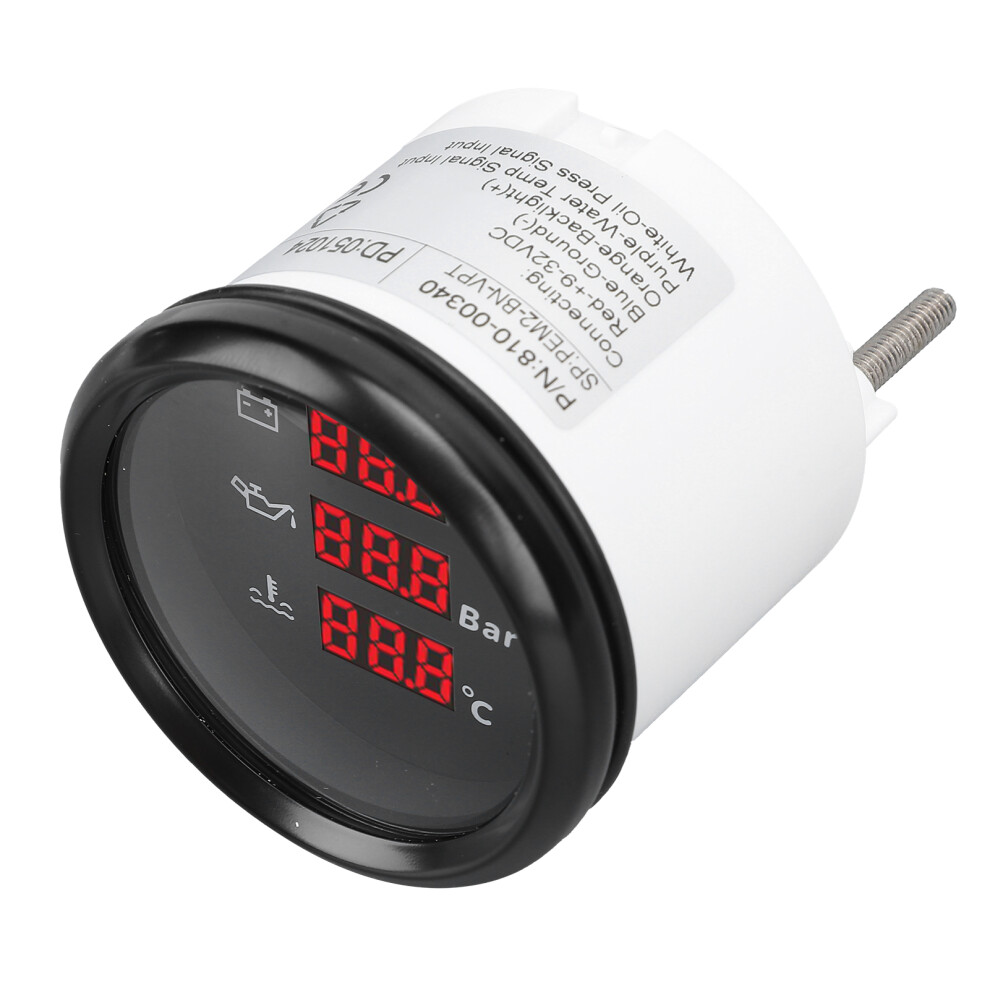 52Mm Waterproof Digital Oil Temp Volt Gauge For Boat Rv Yacht 9-32V Red/Black 7681347739872