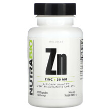 NutraBio, Zn, Zink, 30 mg, 120 Kapseln