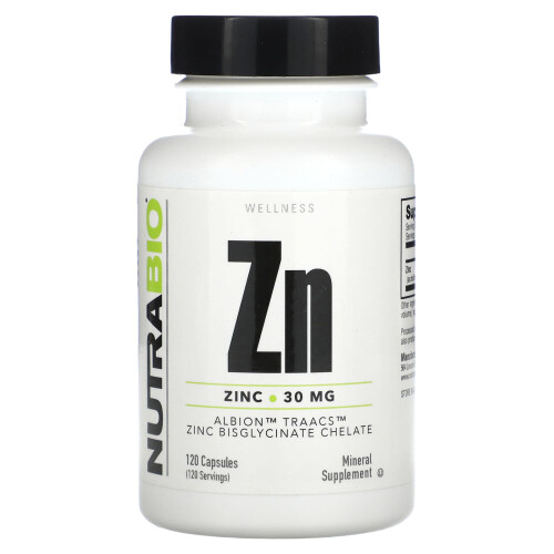 NutraBio, Zn, Zink, 30 mg, 120 Kapseln