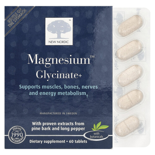 New Nordic, Glycinate de Magnésium+, 60 Comprimés