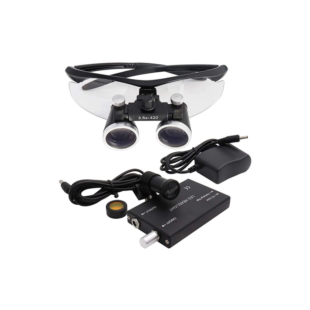 Dental Loupes Head Mount Lighted Magnifying Glasses 2.5X 420mm Binocular Magnifier with 5W Adjustable Headlight