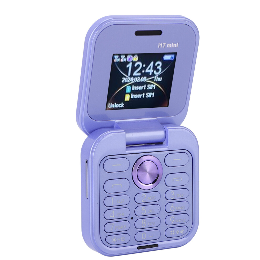 Mini 2G Flip Cell Phone For Seniors Dual Nano Sim Hd Rear Camera Purple 5021347759579