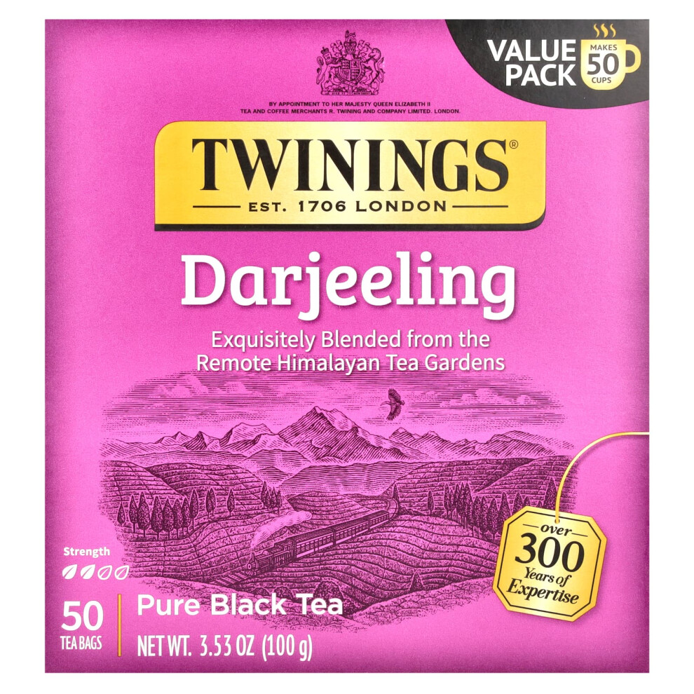 Twinings Pure Tea, Darjeeling, 50 Tea Bags, 3.53 Oz (100 G) Black