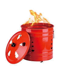 Stainless Steel Burn Barrel Incinerator Bin for Garden Waste, Yard Debris, Leaves, Size 35cm x 35cm, Red