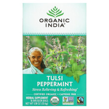 Organic India, Thé Tulsi, Menthe Poivrée, Sans Caféine, 18 Sachets Infusion, 1,08 oz (30,6 g)