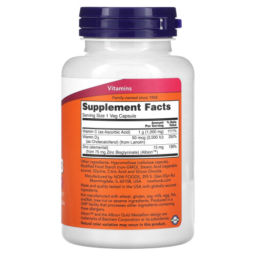 NOW Foods C-1000 Zinc & D-3 - 100 vcaps 1