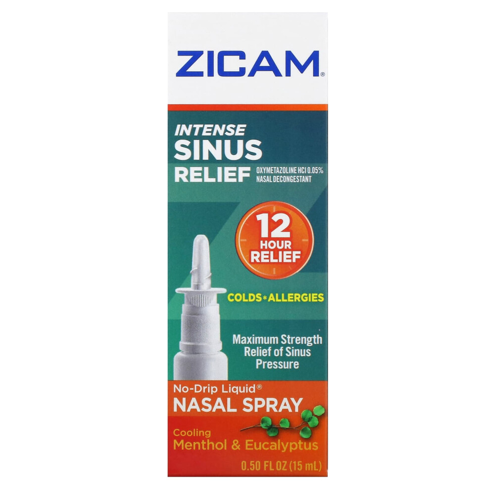 Zicam , Intense Sinus Relief, No-Drip Liquid Nasal Spray, Cooling Menthol & Eucalyptus, 0.5 Fl Oz (15 Ml)
