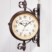 Vintage Wall Decor Large Double Sided Outdoor Clock for Garden Wall Mount Silent Quartz Black Train Station Style