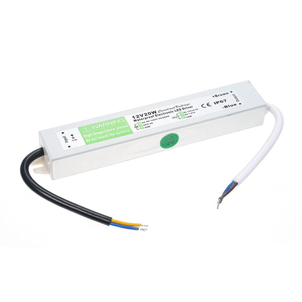 Ip67 Waterproof Led Power Supply 12V 20W Transformer, Compact 16X3cm Light 5051347769513
