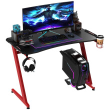 Computer Desk for Gamers 122x66cm Carbon Fibre Finish Black & Red Headset Hook Cup Holder & Gamepad Shelf Included