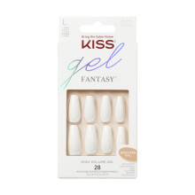 KISS Gel Fantasy Press On Nails Colle ongles incluse True Color Blanc en forme de cercueil de taille longue Comprend 28 ongles 2 g de colle