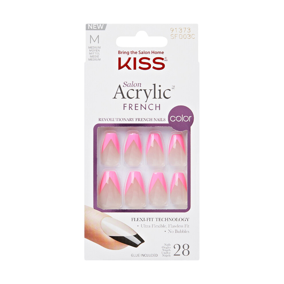 Light/Pink Kiss Salon Acrylic French Press-On Nails Nail Glue Included 'Squared' Medium Size Coffin Shape Includes 28 Nails 2G Glue 1 Manicu