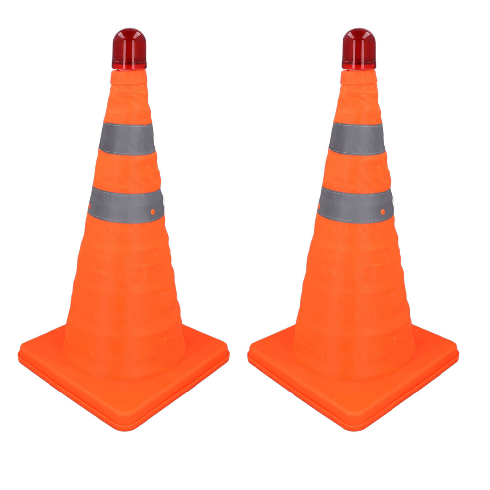 2Pcs 45Cm Foldable Traffic Cones With Reflective Collar & Warning Lamps 9311347792253