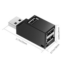 ABS Mini USB 2.0 3-in-1 Splitter Hub Schwarz Direktanschluss Verlängerung für Computer