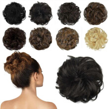 Human Hair Bun Extension, Messy Bun Hair Piece Curly Hair Scrunchies Chignon Ponytail Extensions Compatible with Women Girls Updo Donut Hairpiece
