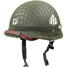WWII US Army M1 Helmet Replica with Net and Canvas Chin Strap, Steel Construction for Adults, Authentic WW2 Gear