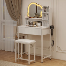 LED Lighted Dressing Table Set with Side Storage Hair Dryer Rack White