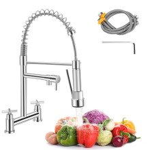 Kitchen Sink Mixer Taps 2 Hole, Dual Lever Bridge Kitchen Mixer Taps
