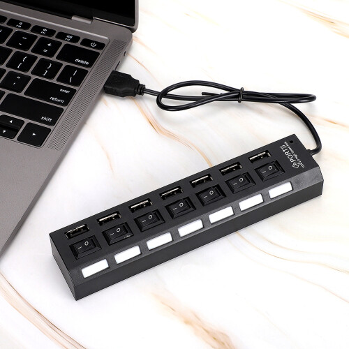 7-Port Hub USB Docking Station Black 480mbps with 2