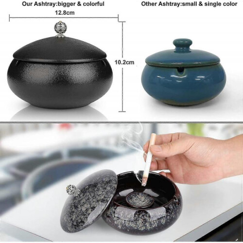 Ceramic Ashtray with Lids,windproof,cigarette Ashtray for Indoor 2