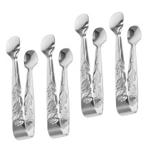 4pcs Mini Stainless Steel Ice Cube Tongs Set for Kitchen, Bar, Buffet - Durable, Embossed Design, 6-Inch Length