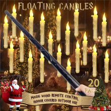 (20 pcs) Halloween Floating Candles with Magic Wand Remote Control, Flickering Flameless Hanging LED Lights for Halloween Candles, Halloween Decorations,