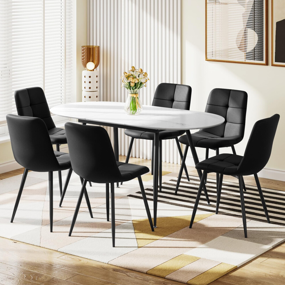 Joolihome (Set Of 6) Extendable Dining Table And Chairs Set Of 4/6, Oval Mable Effect Table With Upholstered Chairs( Black Linen)