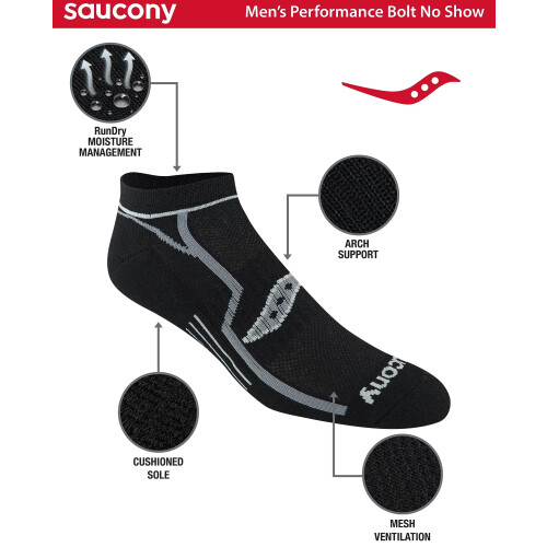Saucony Ανδρικές Κάλτσες Performance No-Show, Μαύρες (6 Ζευγάρια), Μέγεθος Παπουτσιών: 8-12 1