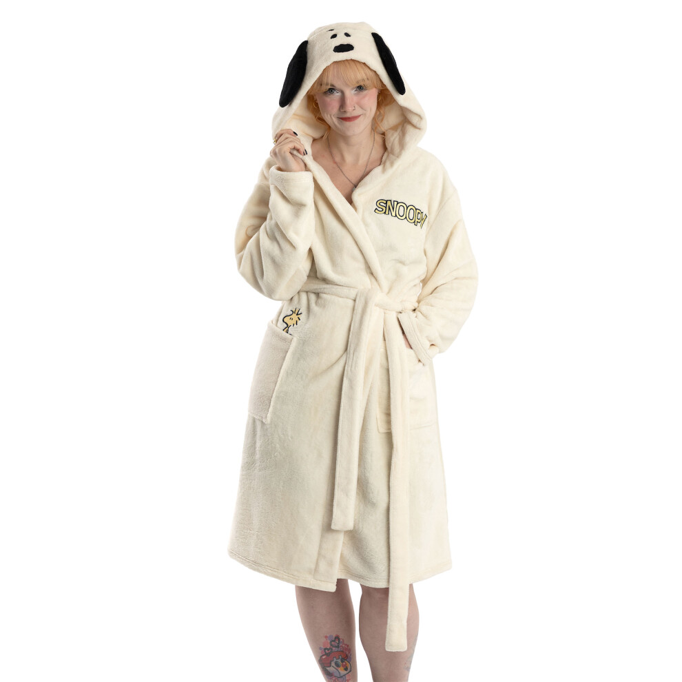Peanuts Women's White (Medium) Hooded Bathrobe ( )