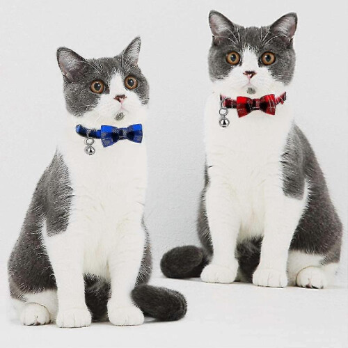 2 Pack Plaid Pattern Cat Collar Breakaway with Bell And Removable Bowtie Cat Collar Adjustable Cat And Kitten Collars 2