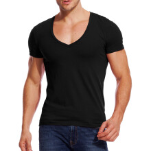 T-Shirts mit V-Ausschnitt fr Herren, tiefer V-Ausschnitt, Muskel-Slim-Fit, niedrig geschnittene Unterhemden, Schwarz, XL