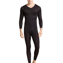 Grenasasilk Men's Silk Long Johns Mulberry Silk Long Underwear V-Neck Breattable Thermal Underwear Set & Underklder (XL Black)
