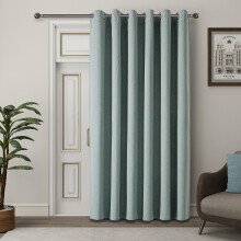 (Sage Green Linen, 66" X 84" Single Panel Door Curtain) 100% Blackout Ringtop Curtains- 260GSM Thick Linen Curtains 3 Layers Light Blocking Technology