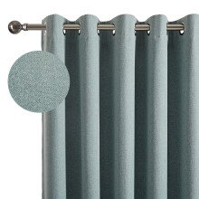 (Sage Green Linen, 66" X 84" Single Panel Door Curtain) 100% Blackout Ringtop Curtains- 260GSM Thick Linen Curtains 3 Layers Light Blocking Technology